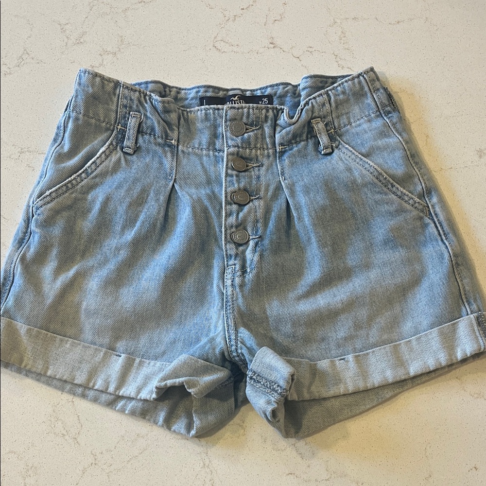 Hollister Light Blue Button-Fly Jean Shorts